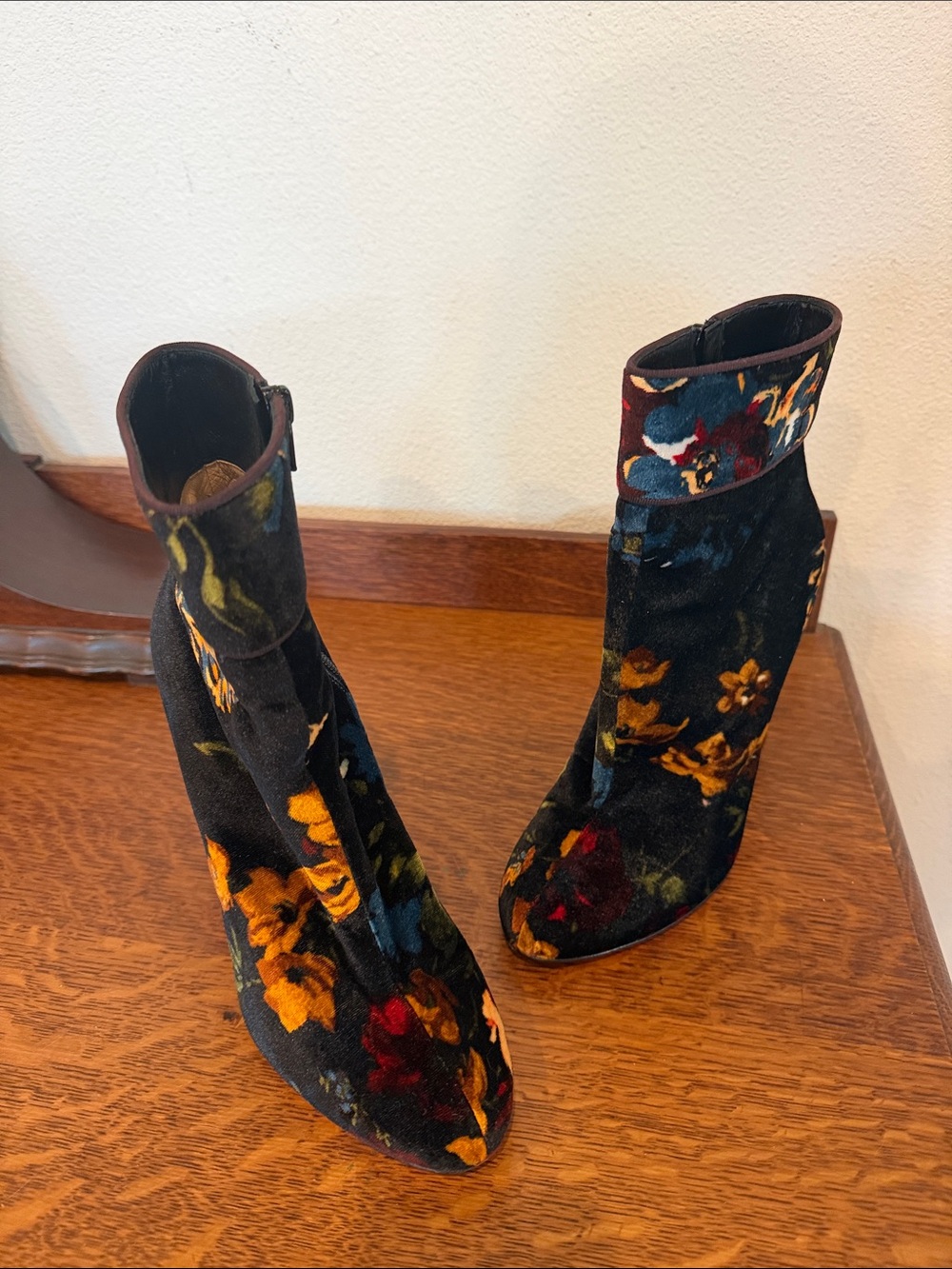 Christian Louboutin Black Floral Velvet Ankle Booties